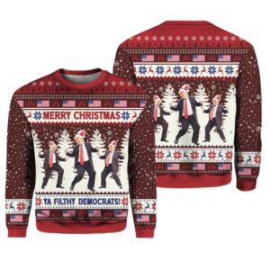 Alternative view of Trump Dancing Merry Christmas Ya Filthy Democrats Ugly Sweater - Grishko.com