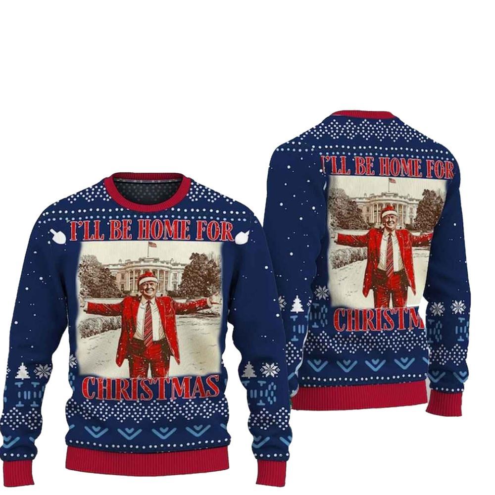 Trump I'll Be Home for Christmas Ugly Christmas Sweater - Grishko.com
