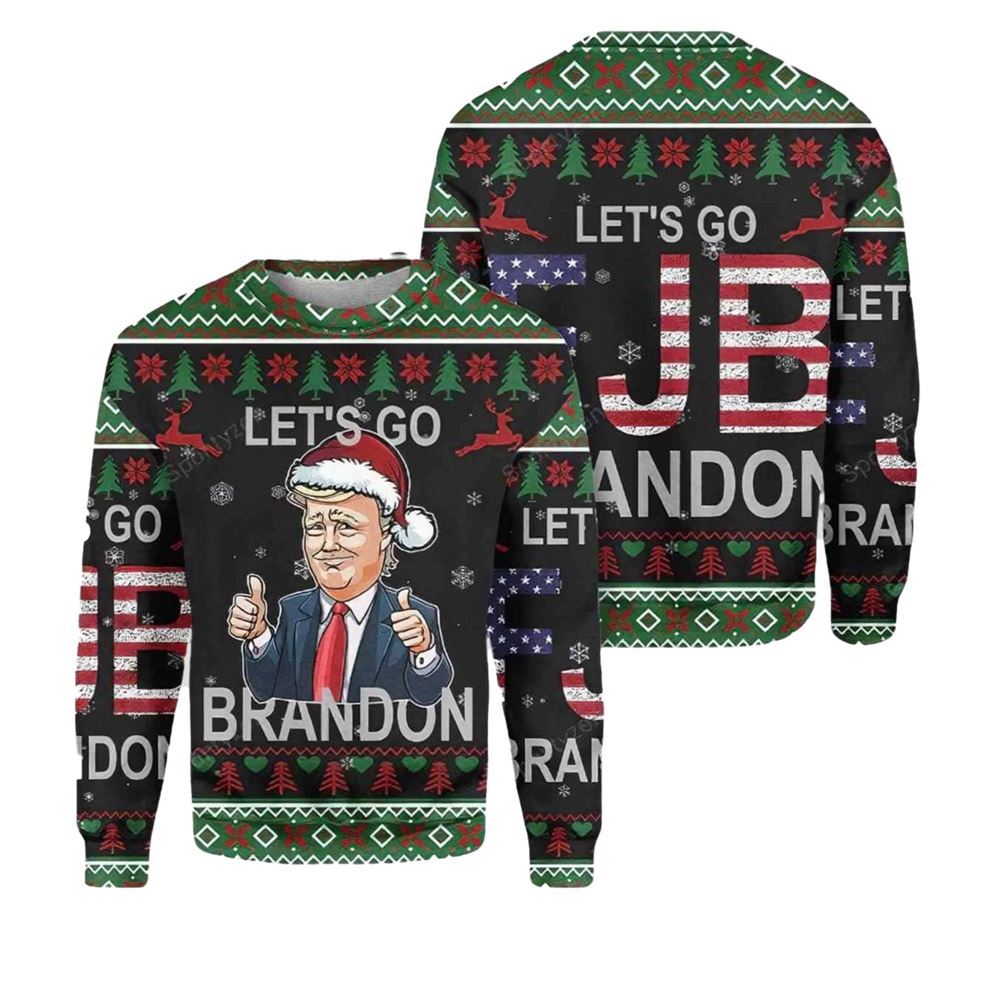 Trump Let's Go Brandon Let's Go FJB Branfon Ugly Christmas Sweater - Grishko.com
