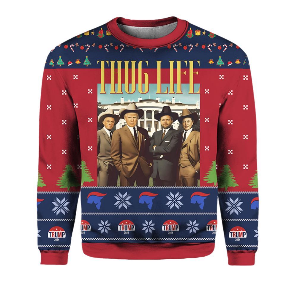 Trump Thug Life Christmas Ugly Christmas Sweater - Grishko.com