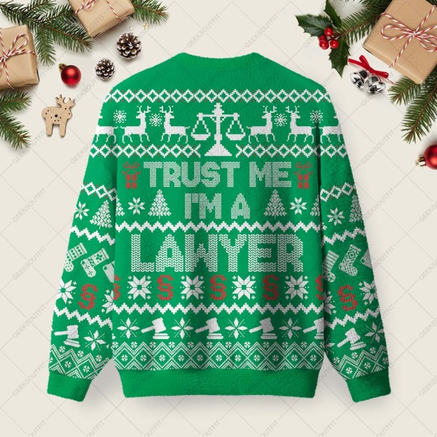 Alternative view of Trust Me I'm a Lawyer Ugly Christmas Fuzzy Fleece Sweatshirt