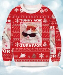 Tummy Ache Survivor Funny Cat Christmas Ugly Sweater