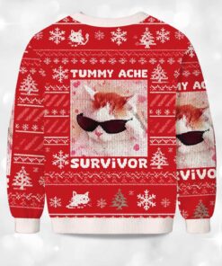 Alternative view of Tummy Ache Survivor Funny Cat Christmas Ugly Sweater