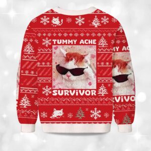 Alternative view of Tummy Ache Survivor Funny Cat Christmas Ugly Sweater