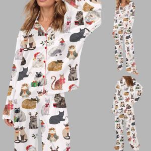 Twelve Cats Of Christmas Silky Satin Pajama Set