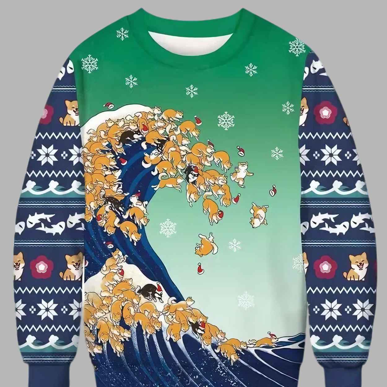 Ukiyo-e Shiba Inu Ugly Christmas Sweater - gullprint.com