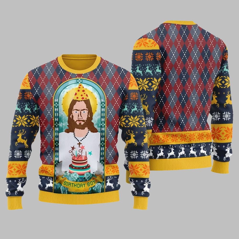 Unique Jesus Birthday Boy Ugly Sweater Christmas 2025 - Image 4