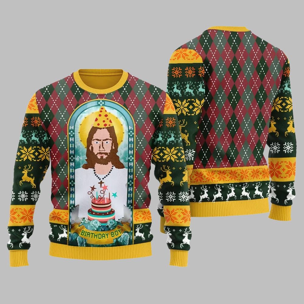 Unique Jesus Birthday Boy Ugly Sweater Christmas 2025 - Image 3