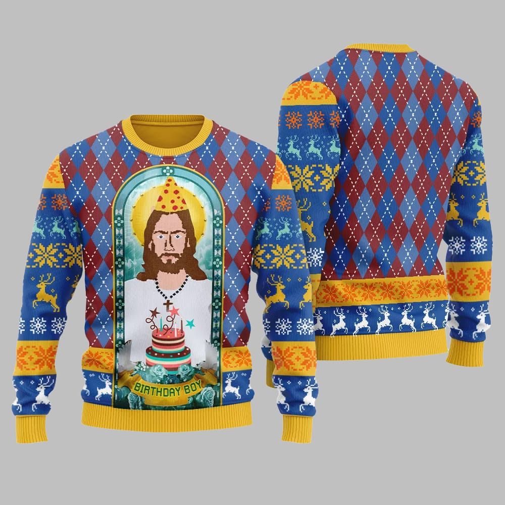Unique Jesus Birthday Boy Ugly Sweater Christmas 2025 - Grishko.com