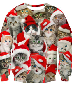 Unisex Cat Print Ugly Christmas Sweatshirt