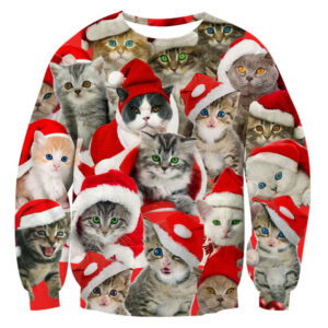 Unisex Cat Print Ugly Christmas Sweatshirt - Grishko.com