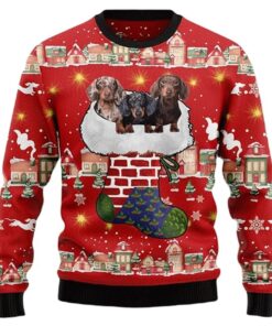Unisex Christmas Dachshund Through The Snow 3D Print Cute Sausage Dog Ugly Sweatshirt