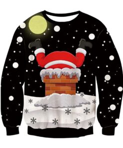 Unisex Santa Print Crew Neck Ugly Christmas Sweatshirt