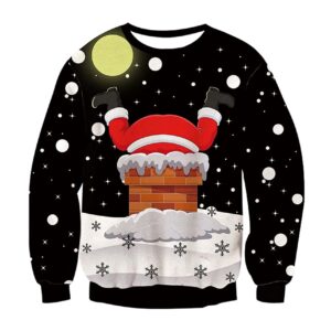 Unisex Santa Print Crew Neck Ugly Christmas Sweatshirt - Grishko.com