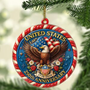 United States 250 Years Anniversary Acrylic Ornament | 1776â€“2026 Patriotic Christmas Ornament 683446