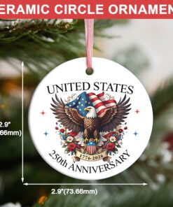 Alternative view of United States 250 Years Anniversary Ceramic Ornament | Patriotic 1776-2026 4th of July Christmas Decor