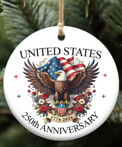 United States 250 Years Anniversary Ceramic Ornament | Patriotic 1776-2026 4th of July Christmas Decor