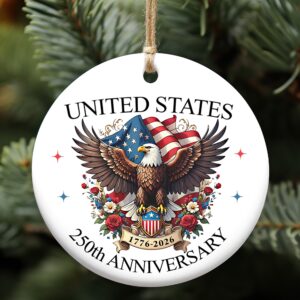 United States 250 Years Anniversary Ceramic Ornament | Patriotic 1776â€“2026 4th of July Christmas Decor 683330