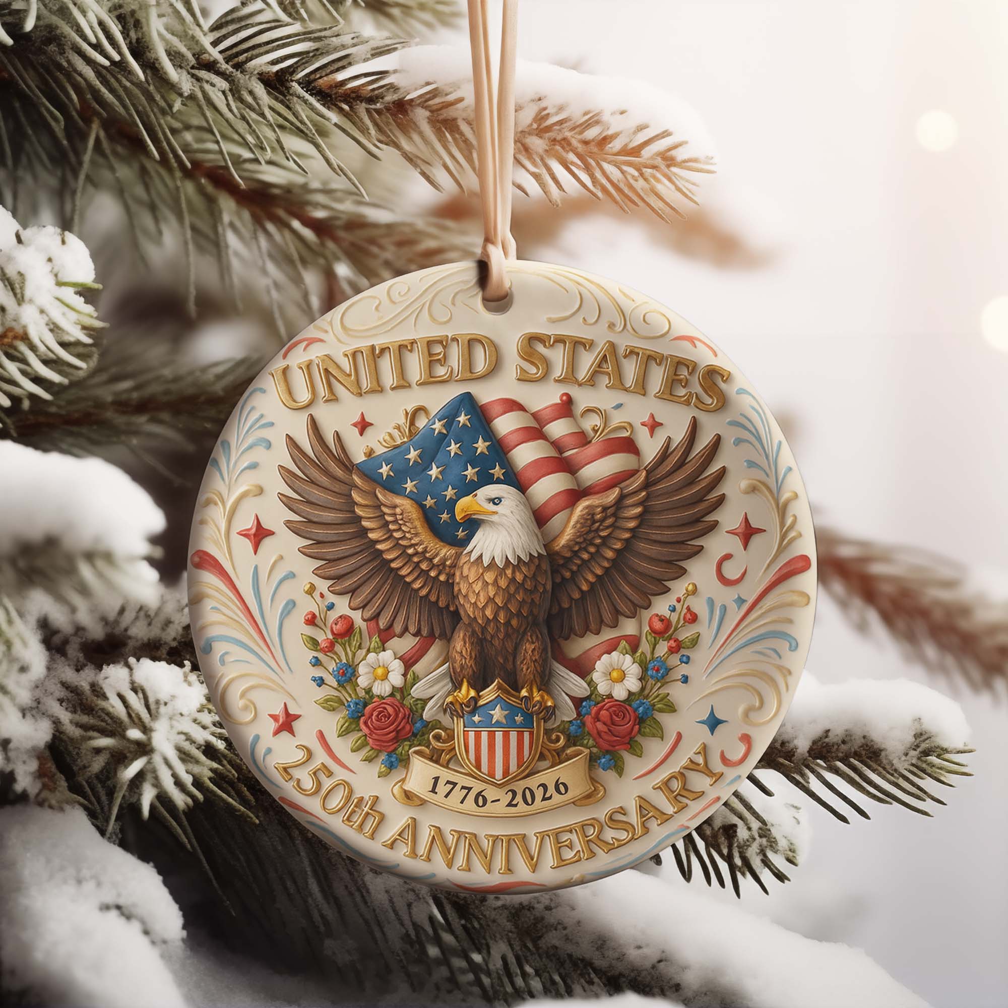 United States 250 Years Anniversary Ceramic Ornament | Patriotic Christmas Ornament 683447 - Image 3