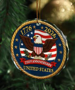 Alternative view of United States 250 Years Anniversary Glass Ornament | America 250 Anniversary | Happy 250th Birthday USA | Patriotic 4th of July Glass Ornament for Christmas Decor