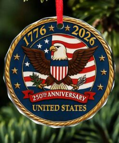 United States 250 Years Anniversary Glass Ornament | America 250 Anniversary | Happy 250th Birthday USA | Patriotic 4th of July Glass Ornament for Christmas Decor