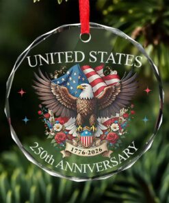 United States 250 Years Anniversary Glass Ornament | Patriotic 1776-2026 Christmas Ornament Decoration