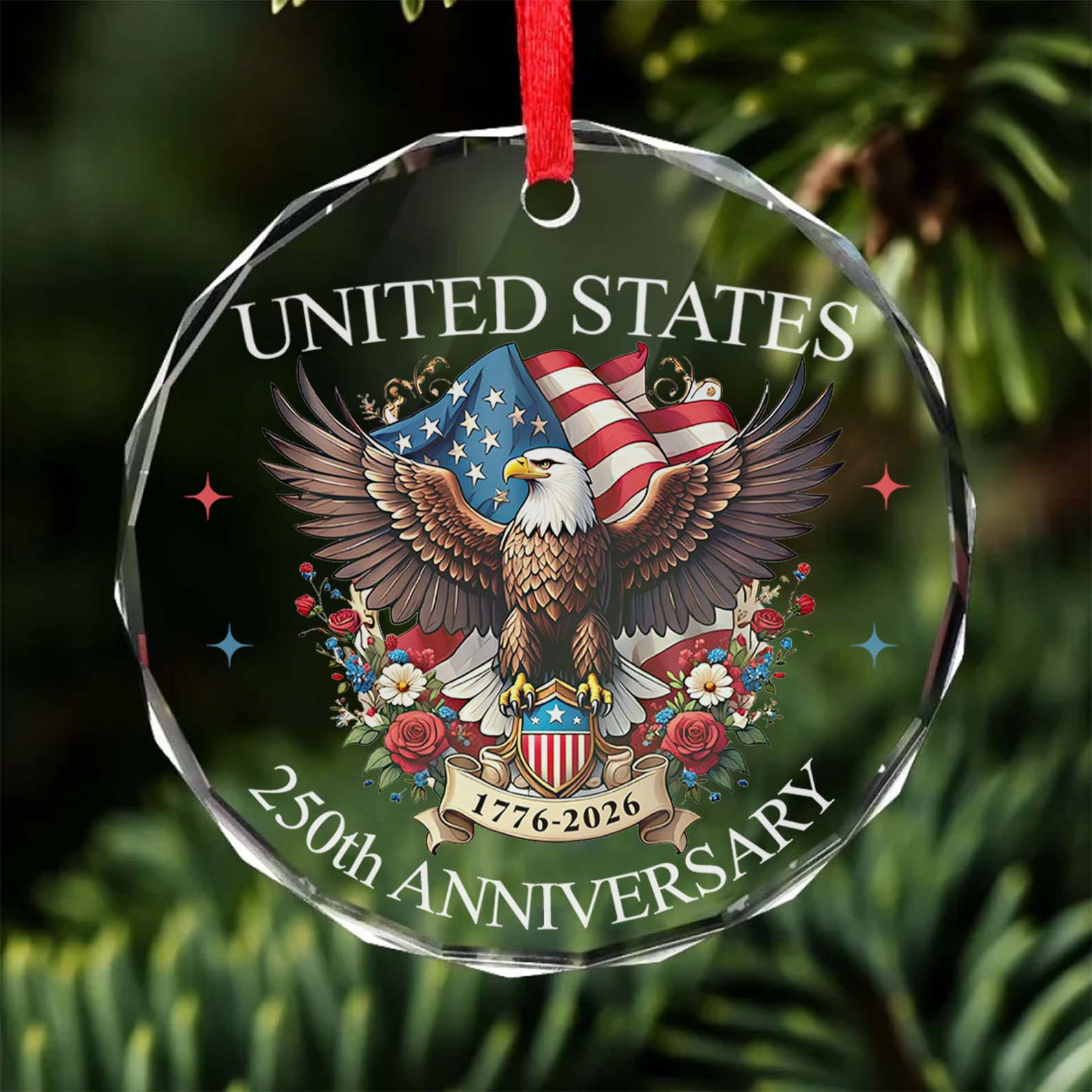 United States 250 Years Anniversary Glass Ornament | Patriotic 1776â€“2026 Christmas Ornament Decoration 683330