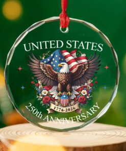 Alternative view of United States 250 Years Anniversary Glass Ornament | Patriotic 1776-2026 Christmas Ornament Decoration