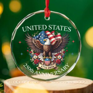 Alternative view of United States 250 Years Anniversary Glass Ornament | Patriotic 1776â€“2026 Christmas Ornament Decoration 683330