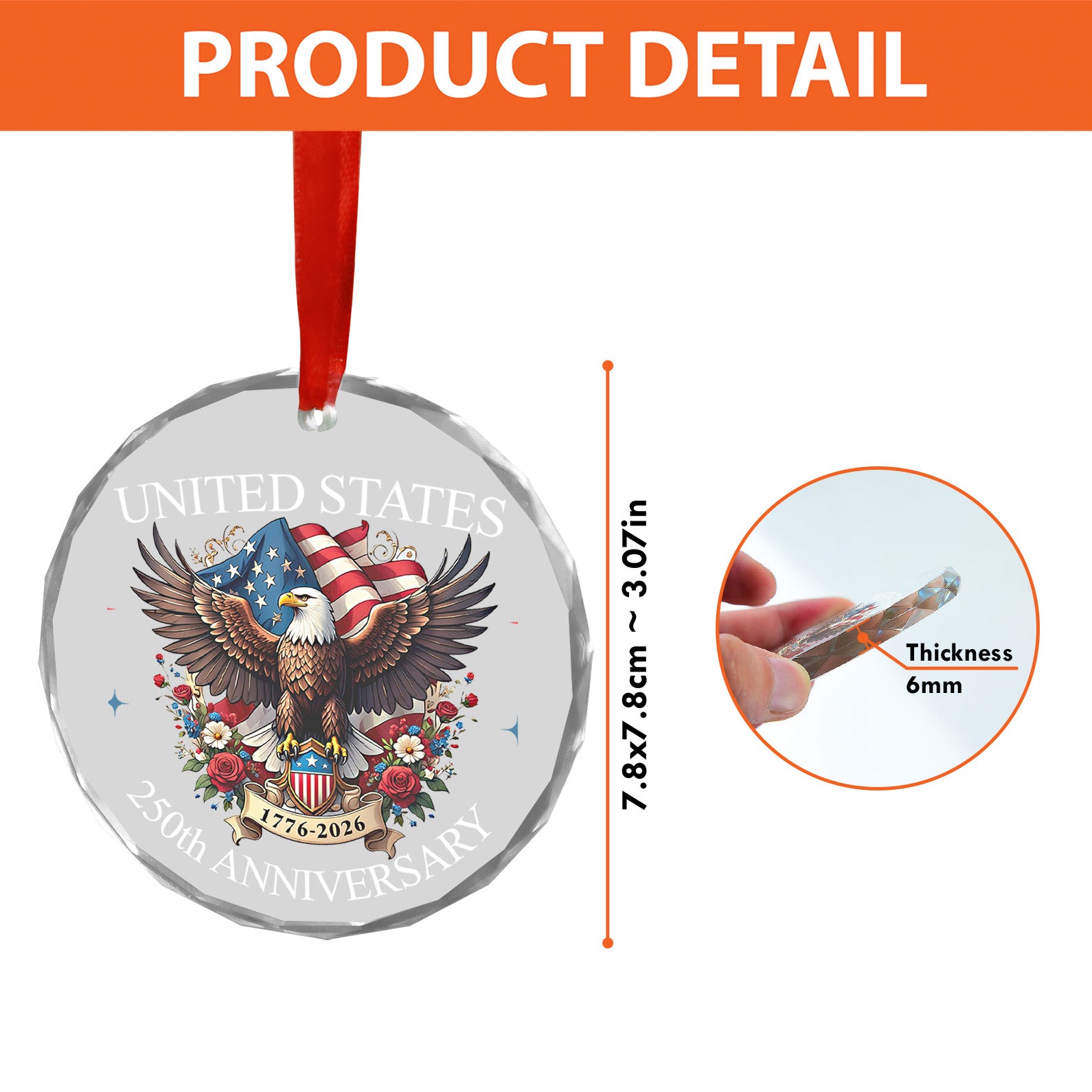 United States 250 Years Anniversary Glass Ornament | Patriotic 1776–2026 Christmas Ornament Decoration 683330 - Image 4