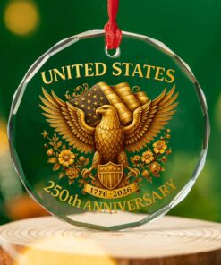 United States 250 Years Anniversary Glass Ornament | Patriotic 4th of July 1776-2026 Christmas Ornament