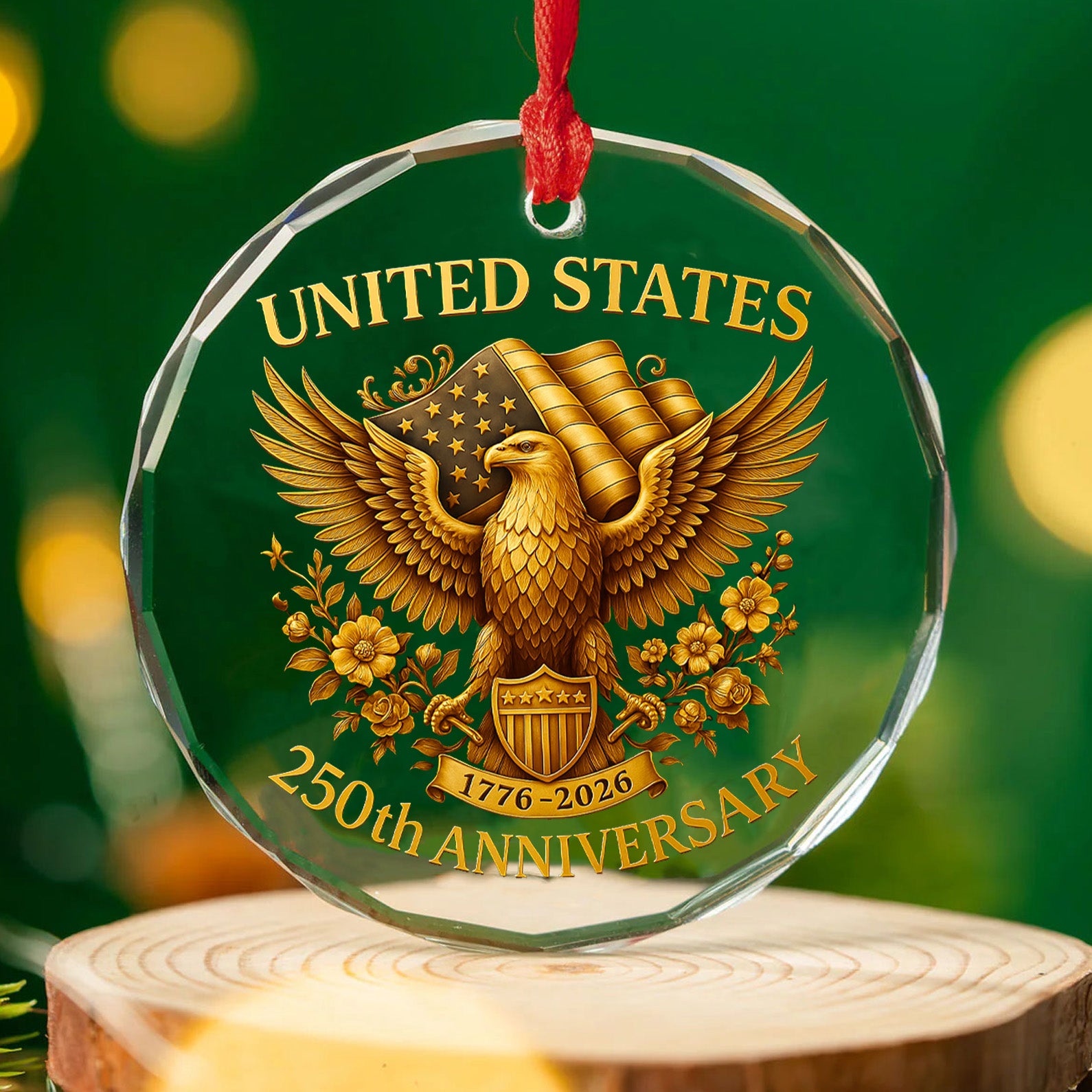 United States 250 Years Anniversary Glass Ornament | Patriotic 4th of July 1776â€“2026 Christmas Ornament 683407