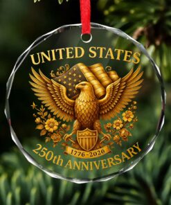 Alternative view of United States 250 Years Anniversary Glass Ornament | Patriotic 4th of July 1776-2026 Christmas Ornament
