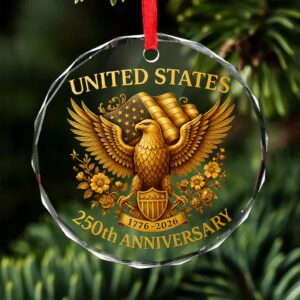 Alternative view of United States 250 Years Anniversary Glass Ornament | Patriotic 4th of July 1776â€“2026 Christmas Ornament 683407