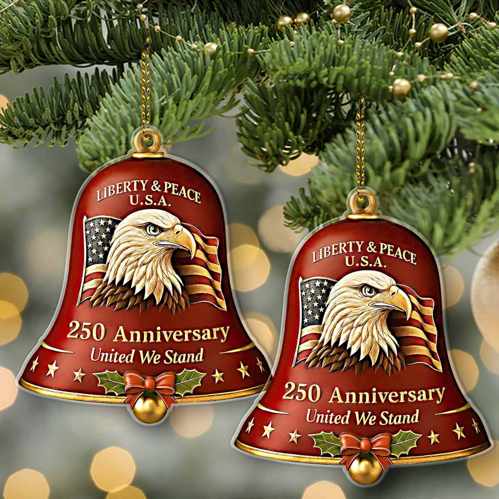 United States 250th Anniversary Bell Acrylic Ornament | America 250th Anniversary Ornament | US Eagle Ornament Christmas Decor 683294 - Image 2