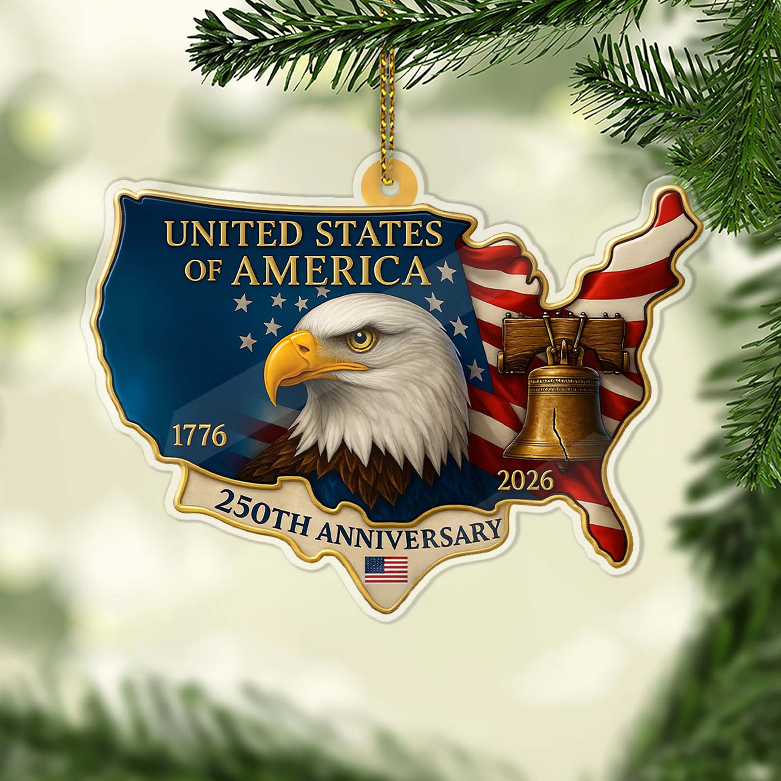 United States of America 250 Years Acrylic Ornament, 250th Anniversary 1776â€“2026 Christmas Ornament 683127
