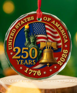 Alternative view of United States of America 250 Years Glass Ornament | America Anniversary | Happy 250th Birthday USA | Patriotic 4th Of July Glass Ornament For Christmas Decor