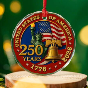 Alternative view of United States of America 250 Years Glass Ornament | America Anniversary | Happy 250th Birthday USA | Patriotic 4th Of July Glass Ornament For Christmas Decor 682733