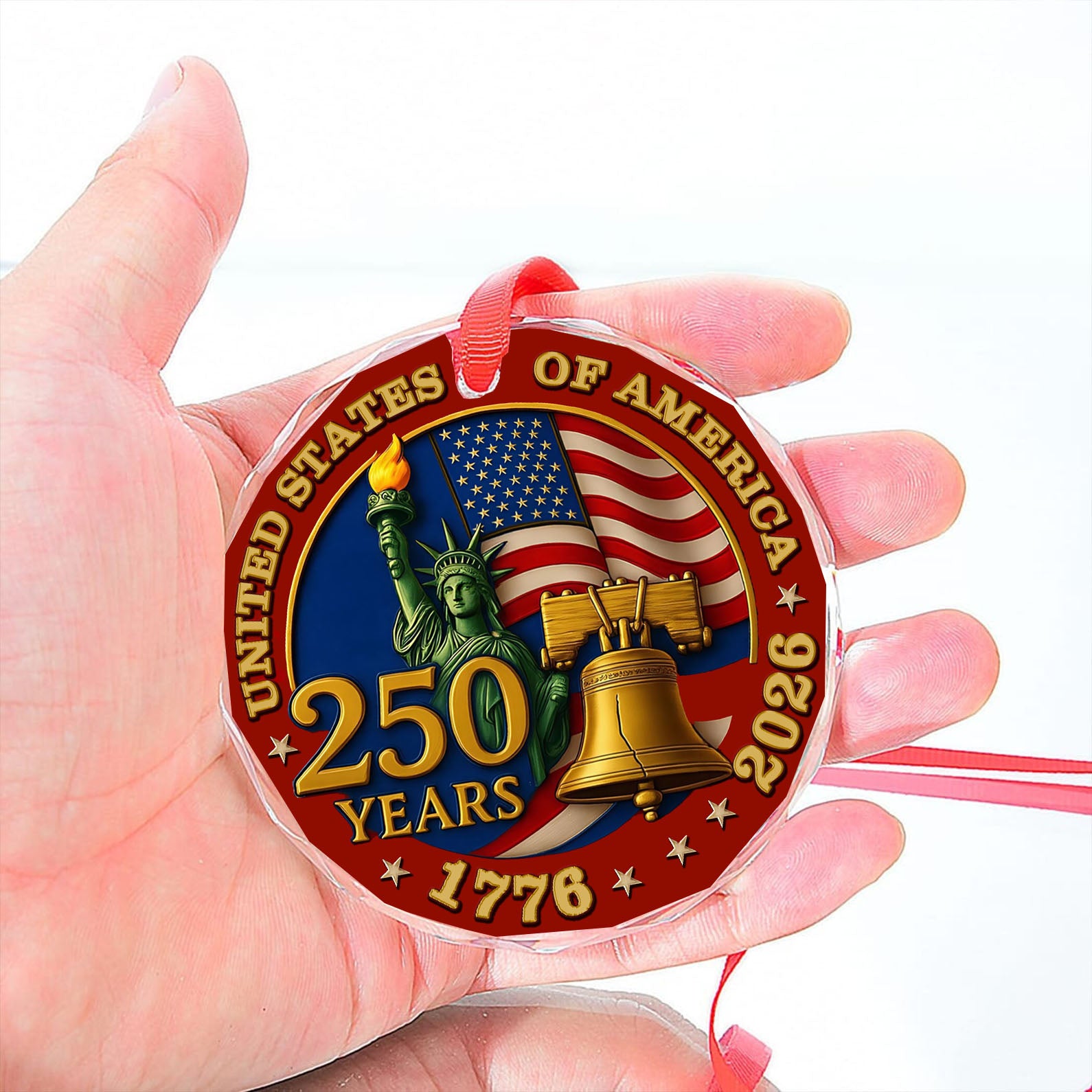 United States of America 250 Years Glass Ornament | America Anniversary | Happy 250th Birthday USA | Patriotic 4th Of July Glass Ornament For Christmas Decor 682733 - Image 3