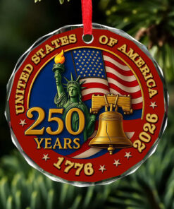 United States of America 250 Years Glass Ornament | America Anniversary | Happy 250th Birthday USA | Patriotic 4th Of July Glass Ornament For Christmas Decor