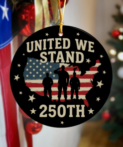 United We Stand 250th Anniversary USA Veteran Ceramic Ornament