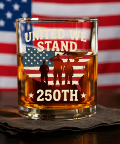 United We Stand 250th Anniversary USA Veteran Whiskey Glass