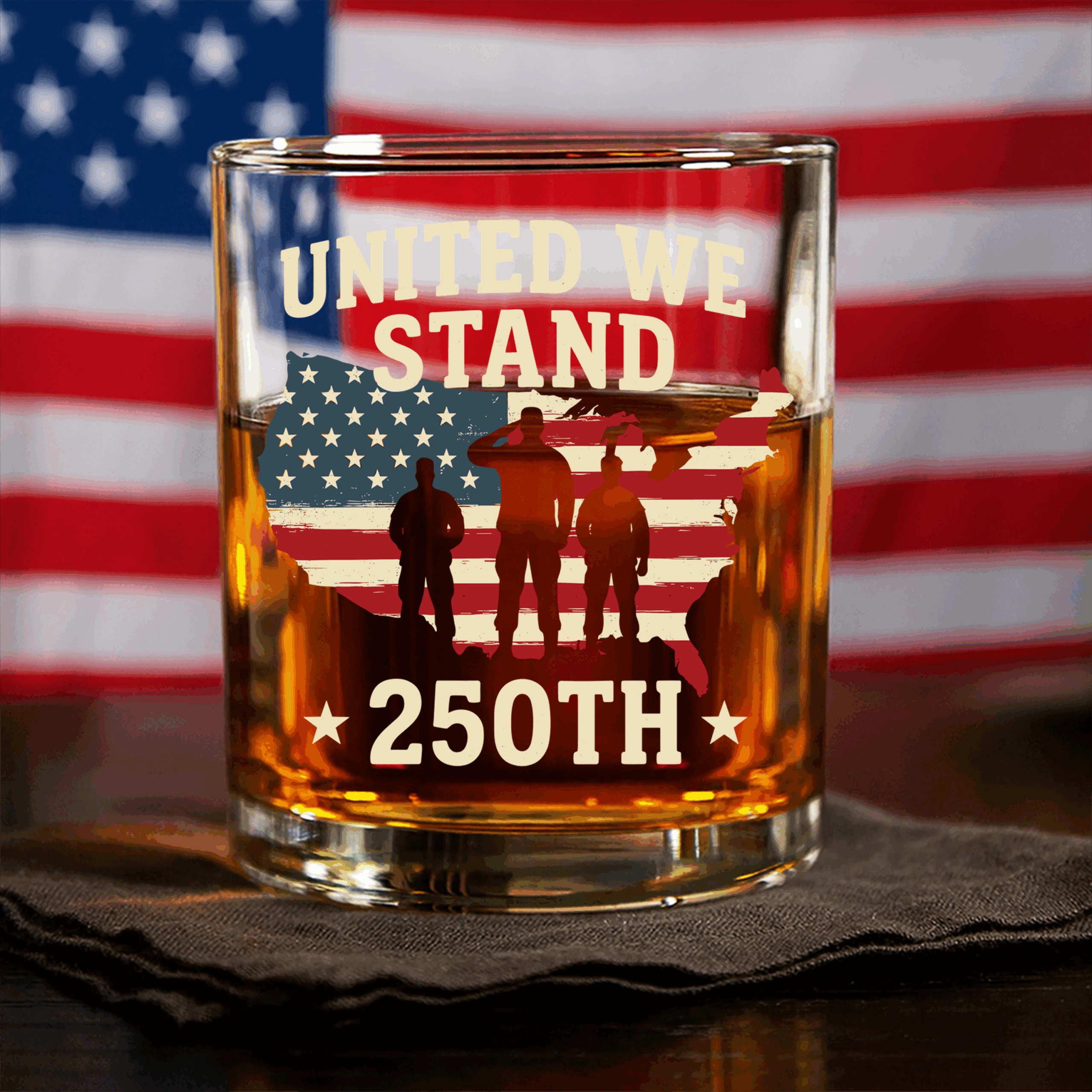 United We Stand 250th Anniversary USA Veteran Whiskey Glass HA75 897310
