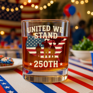 Alternative view of United We Stand 250th Anniversary USA Veteran Whiskey Glass HA75 897310