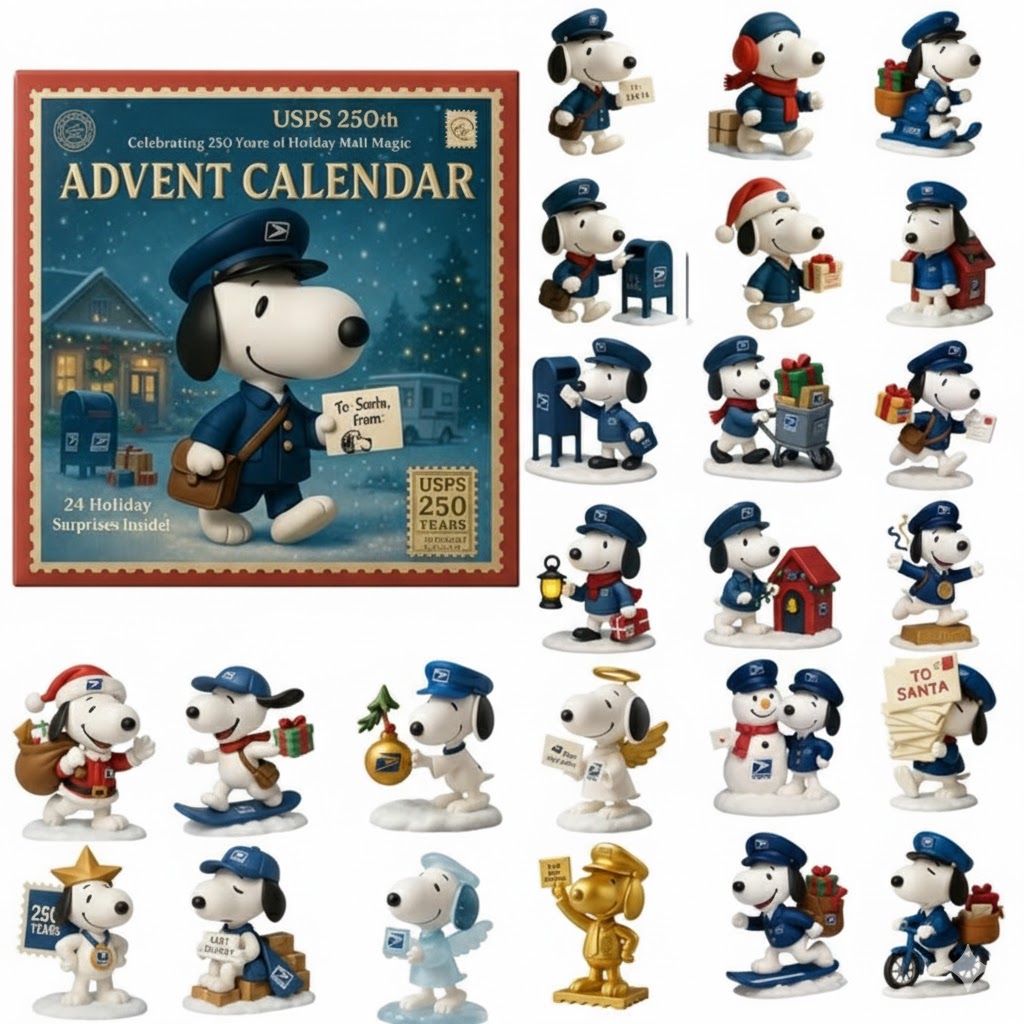 Snoopy USPS Advent Calendar 2025, Christmas Countdown Advent Calendar Gift Box With 24 Acrylic Ornaments - Image 2
