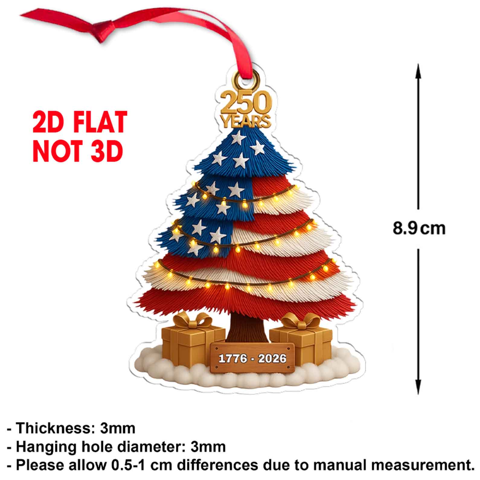 US 250 Years 1776–2026 Ornament, America Patriotic Christmas Tree Decoration, 250th Anniversary Ornament 683327 - Image 3