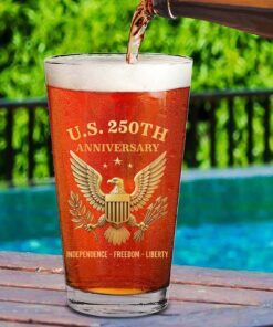 Alternative view of U.S. 250 Years Anniversary Whiskey Glass | Happy 250th Birthday America | Independence Day Gift | Patriotic 4th of July Whiskey Glass Beer Glass