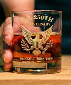 U.S. 250 Years Anniversary Whiskey Glass | Happy 250th Birthday America | Independence Day Gift | Patriotic 4th of July Whiskey Glass Beer Glass