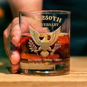 U.S. 250 Years Anniversary Whiskey Glass | Happy 250th Birthday America | Independence Day Gift | Patriotic 4th of July Whiskey Glass Beer Glass 682714