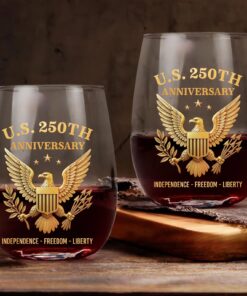 Alternative view of U.S. 250 Years Anniversary Wine Glass | Patriotic 4th of July Glass | Happy 250th Birthday America | Independence Day Gift